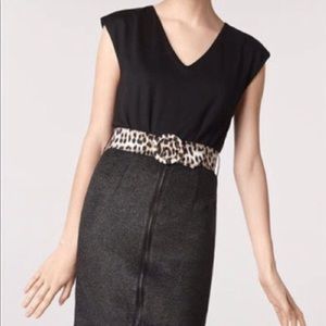 NWT Alice+Olivia black v-neck dress w leopard belt